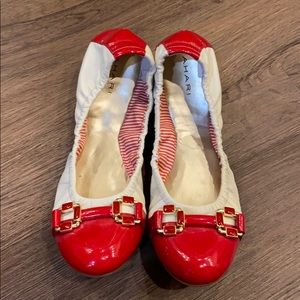 Tahari red & cream/nude leather ballet flats 8.5